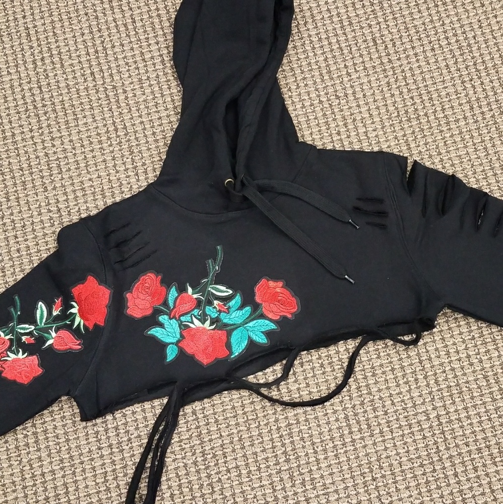 Cropped Floral Hoodie